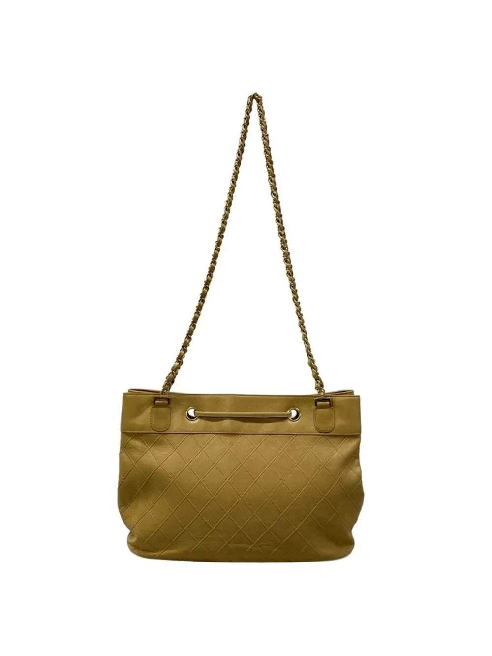 Chanel Shoulder Bag Bicolor Beige Gold Chain Lambskin